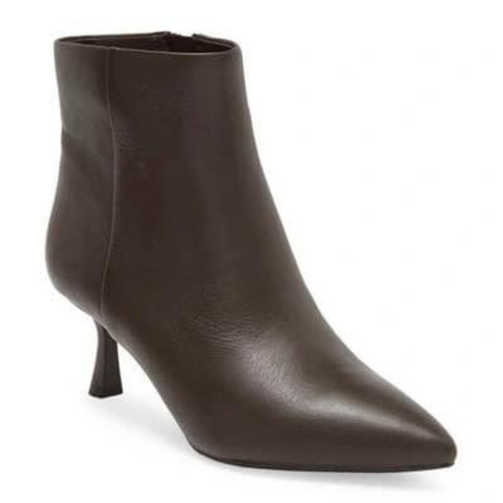 Leather Kitten Heel Pointed Toe Ankle Boot